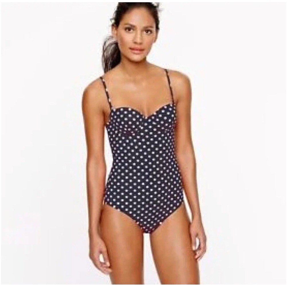 J.Crew Polka Dot Swimsuit Navy White Women's 10 Long Torso